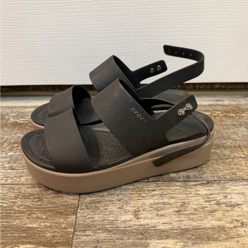 CROCS Black & Taupe Platform Ankle-Strap Sandal